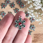 1 x Snowflake pendant with zirconia, silver-green-red, for DIY jewelry - Christmas DIY