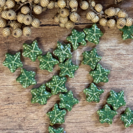 1 x Seesternperle aus Keramik | in Grün | Für Mikromakramee, Schmuck & DIY‘s