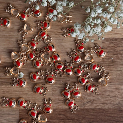 1 x Super süßer Anhänger Rentier Gold-Rot für DIY Schmuck - Weihnachten DIY