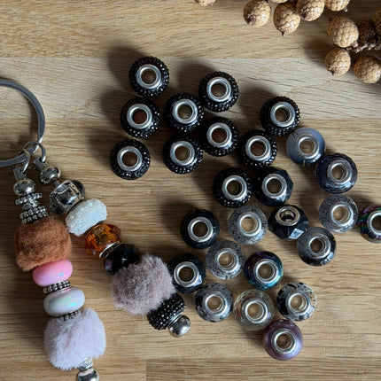 1 x Schwarz Acryl Spacerperle Kristall mit großem Loch für DIY Taschen- und Schlüsselanhänger