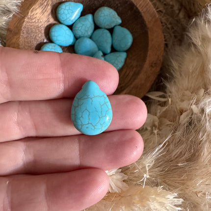 1 x Naturstein Anhänger Tropfen  in Türkis 19 x 12 mm - Schmuckherstellung DIY