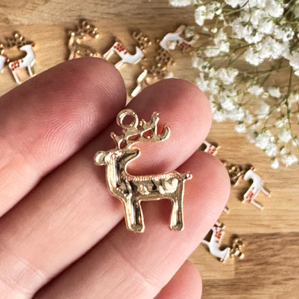 1 x Anhänger Rentier Gold Weiß für DIY Schmuck - Weihnachten Schmuck DIY