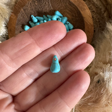 5 x Naturstein Anhänger Tropfen  in Türkis & Natur 12x6 mm - Schmuckherstellung DIY