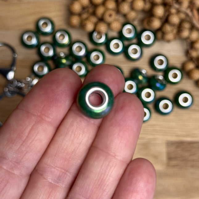 1 x Grün schimmernd Acryl Spacerperle mit großem Loch für DIY Schlüssel- und Taschenanhänger