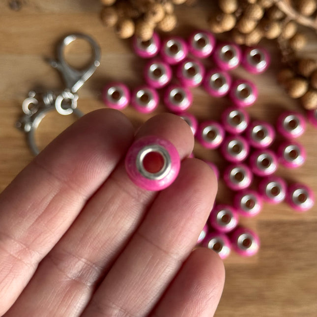 1 x Pink schimmernd Acryl Spacerperle mit großem Loch für DIY Schlüssel- und Taschenanhänger