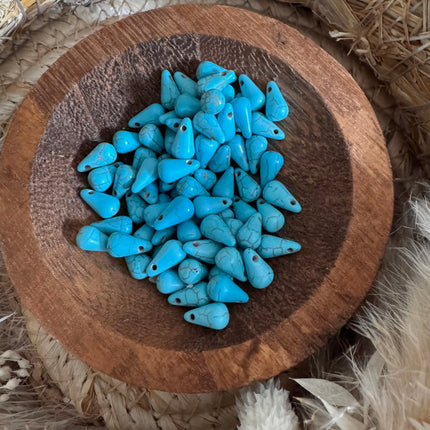 5 x Naturstein Anhänger Tropfen  in Türkis & Natur 12x6 mm - Schmuckherstellung DIY