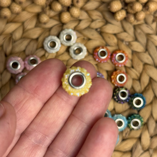 1 x Gelbe Acryl Spacerperle Kristall mit großem Loch für DIY Taschen- und Schlüsselanhänger