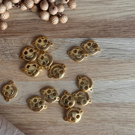 1 x Perle DQ SMILEY Zamak - 24K Gold |  ø 18 mm | Für Makramee, Schmuck & DIY‘s ä