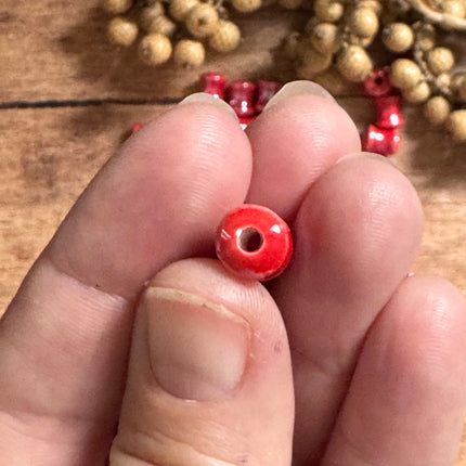 2 x red ceramic tube beads, handmade | For micro macrame, jewelry &amp; DIYs