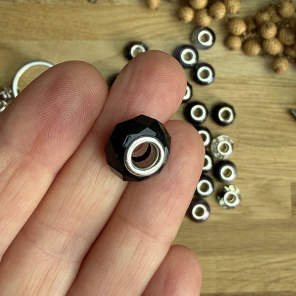 1 x Schwarze facettierte Acryl Spacerperle mit großem Loch für DIY Schlüssel- und Taschenanhänger