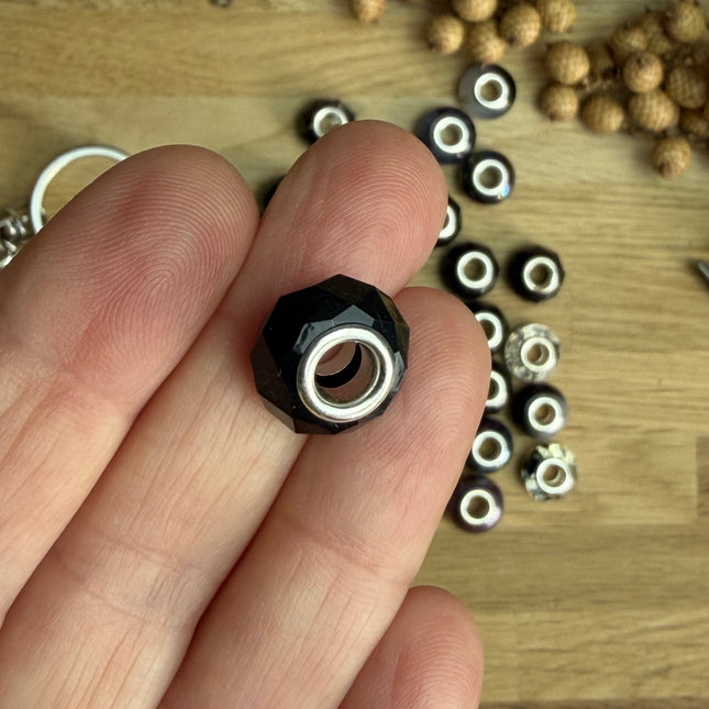 1 x Schwarze facettierte Acryl Spacerperle mit großem Loch für DIY Schlüssel- und Taschenanhänger