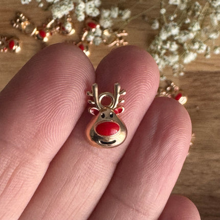 1 x Super süßer Anhänger Rentier Gold-Rot für DIY Schmuck - Weihnachten DIY