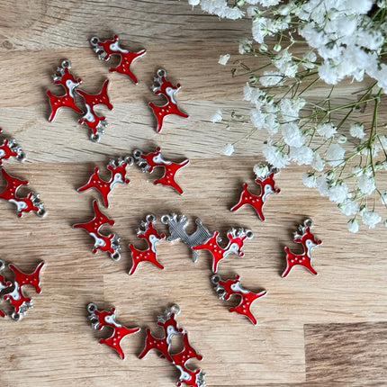1 x Anhänger Rentier Silber-Rot- Weiß für DIY Schmuck - Weihnachten DIY