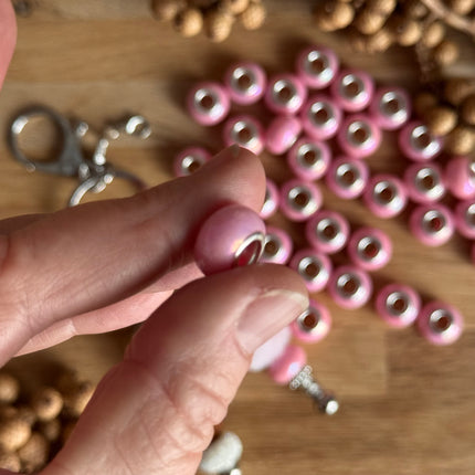 1 x Rosa schimmernd Acryl Spacerperle mit großem Loch für DIY Schlüssel- und Taschenanhänger