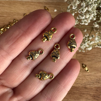 5 x Antique Gold Mushroom Charms for DIY Jewelry Making - 12 x 7 mm