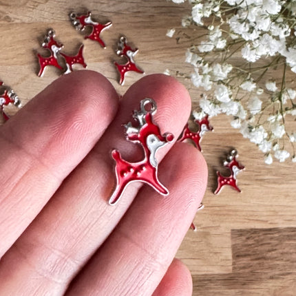 1 x Anhänger Rentier Silber-Rot- Weiß für DIY Schmuck - Weihnachten DIY