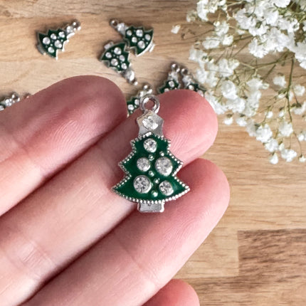 1 x Anhänger Zirkonia Weihnachtsbaum Silber-Grün für DIY Schmuck - Weihnachten
