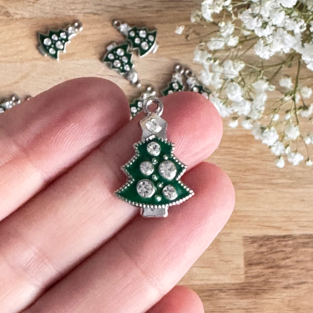 1 x Anhänger Zirkonia Weihnachtsbaum Silber-Grün für DIY Schmuck - Weihnachten