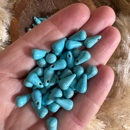 5 x Naturstein Anhänger Tropfen  in Türkis & Natur 12x6 mm - Schmuckherstellung DIY