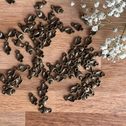 5 x Pilzanhänger aus Bronze | 12 x 7 mm | Für Mikromakramee, Schmuck & DIY‘s