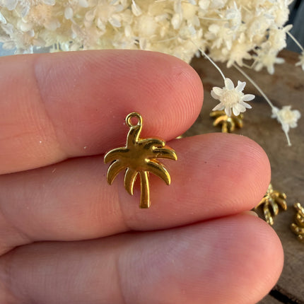 1 x Palmen Anhänger Gold (rostfreier Stahl) - sommerlicher Schmuckanhänger für Makramee DIY Schmuck