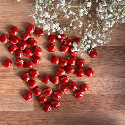 3 x Herz-Perle aus Keramik | in Orange-Rot| Für Mikromakramee, Schmuck & DIY‘s