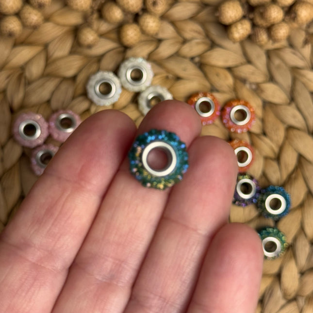 1 x Grün melierte Acryl Spacerperle Kristall mit großem Loch für DIY Taschen- und Schlüsselanhänger