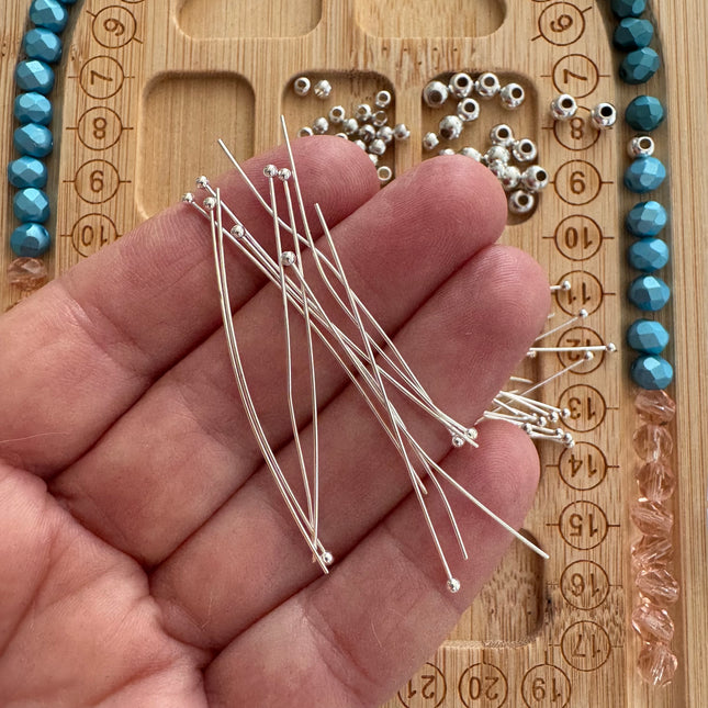 10 x Kugelkopfstiften 925 Sterling Silber Anlaufgeschützt 50mm | Für Mikromakramee, Schmuck & DIY‘s