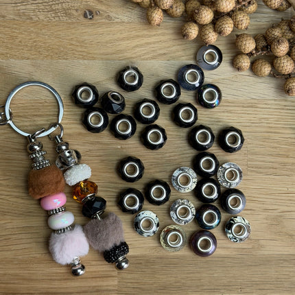 1 x Schwarze facettierte Acryl Spacerperle mit großem Loch für DIY Schlüssel- und Taschenanhänger