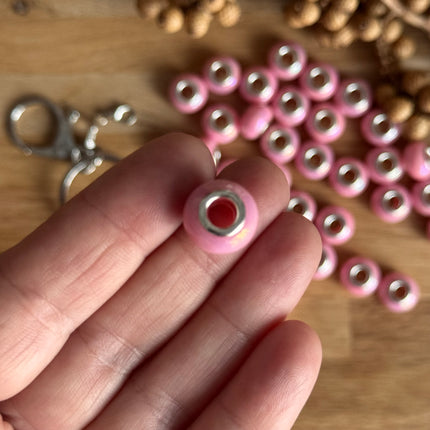 1 x Rosa schimmernd Acryl Spacerperle mit großem Loch für DIY Schlüssel- und Taschenanhänger