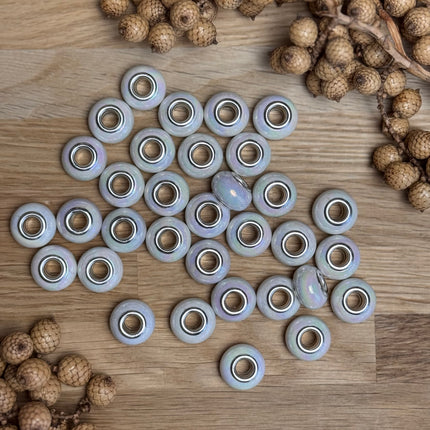 1 x Weiß Perlmutt schimmernd Acryl Spacerperle mit großem Loch für DIY Schlüssel- und Taschenanhänger