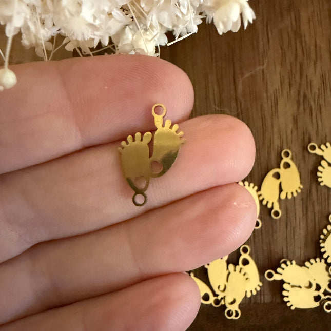 1 x  Mini Fußabdruck Gold Baby Verbinder – Edelstahl 👣 | Für Mikromakramee, Schmuck, Armbänder & DIY‘s
