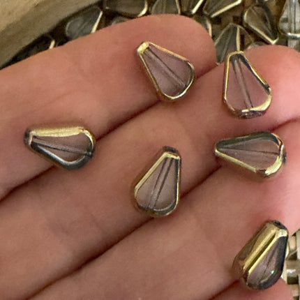 2 x Tropfen Glasperle | Transparent Gold | ca. 11x7.5mm (Ø1.1mm) | Für Mikromakramee, Schmuck & DIY‘s