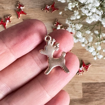 1 x Anhänger Rentier Gold-Rot-Weiß für DIY Schmuck - Weihnachten DIY