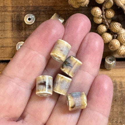 2 x light brown ceramic tube beads, handmade | For micro-macrame, jewelry &amp; DIY projects