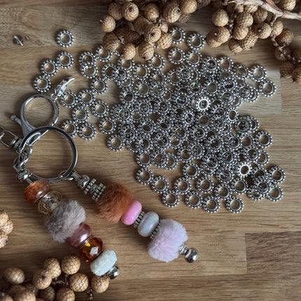 1 x Silbener Zwischenring mit großem Loch für DIY Schlüssel- und Taschenanhänger