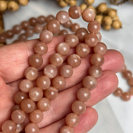 10 x Pfirsich Mondstein 8 mm | echte Edelsteinperlen - Makramee, Mikromakramee & DIY Schmuck