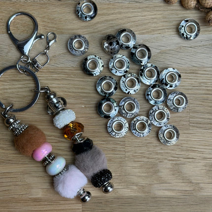 1 x Kristallklar mit schwarzen Sprenkel Acryl Spacerperle mit großem Loch für DIY Schlüssel- und Taschenanhänger