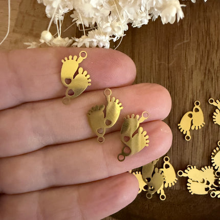 1 x  Mini Fußabdruck Gold Baby Verbinder – Edelstahl 👣 | Für Mikromakramee, Schmuck, Armbänder & DIY‘s