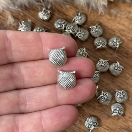 2 x Owl Silver Bead for Jewelry Making Macrame 10 mm