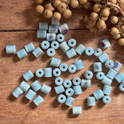 2 x hellblaue Keramik Rohrperlen handgefertigt | Für Mikromakramee, Schmuck & DIY‘s