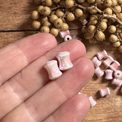 2 x rosa Keramik Rohrperlen handgefertigt | Für Mikromakramee, Schmuck & DIY‘s