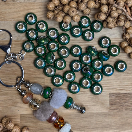 1 x Grün schimmernd Acryl Spacerperle mit großem Loch für DIY Schlüssel- und Taschenanhänger
