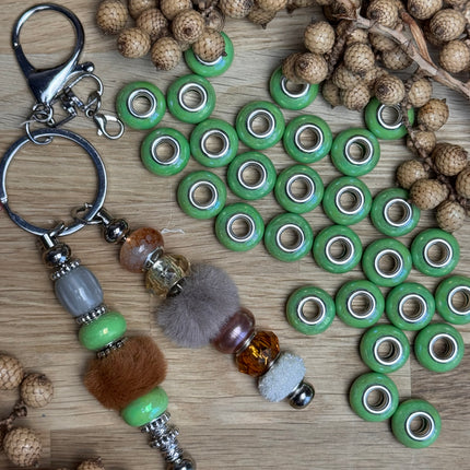 1 x Grün Acryl Spacerperle mit großem Loch für DIY Schlüssel- und Taschenanhänger