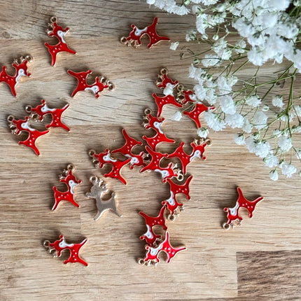1 x Anhänger Rentier Gold-Rot-Weiß für DIY Schmuck - Weihnachten DIY
