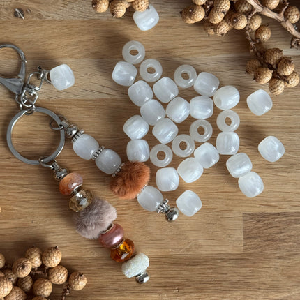 1 x Weiße Harz Fassperle mit großem Loch für DIY Schlüssel- und Taschenanhänger