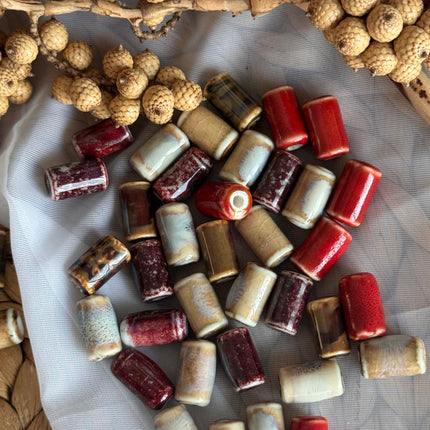 5 x Keramikperlen – Röhrenform, bunt glasiert  | Für Mikromakramee, Schmuck & DIY‘s
