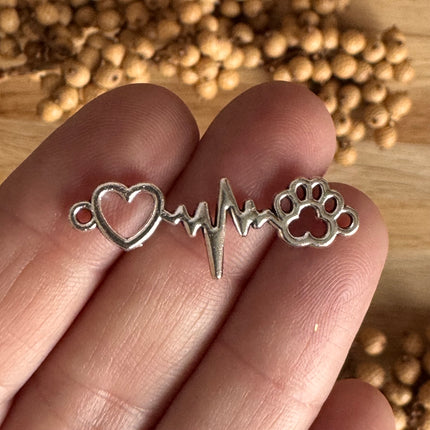 1 x Dog Paw Heart Connector for Jewelry Making