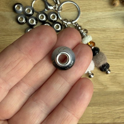 1 x Grau/Schwarz/Goldene Acryl Spacerperle mit großem Loch für DIY Schlüssel- und Taschenanhänger