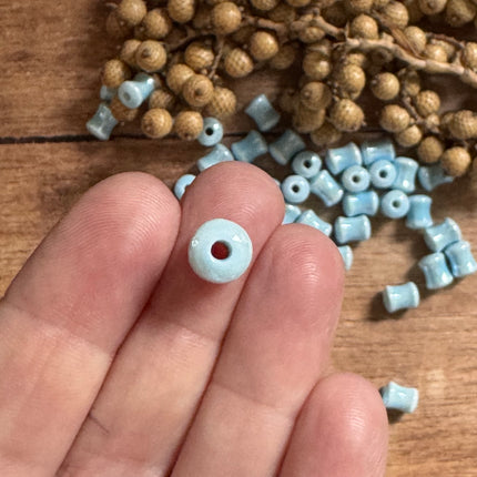 2 x light blue ceramic tube beads, handmade | For micro macrame, jewelry &amp; DIY projects